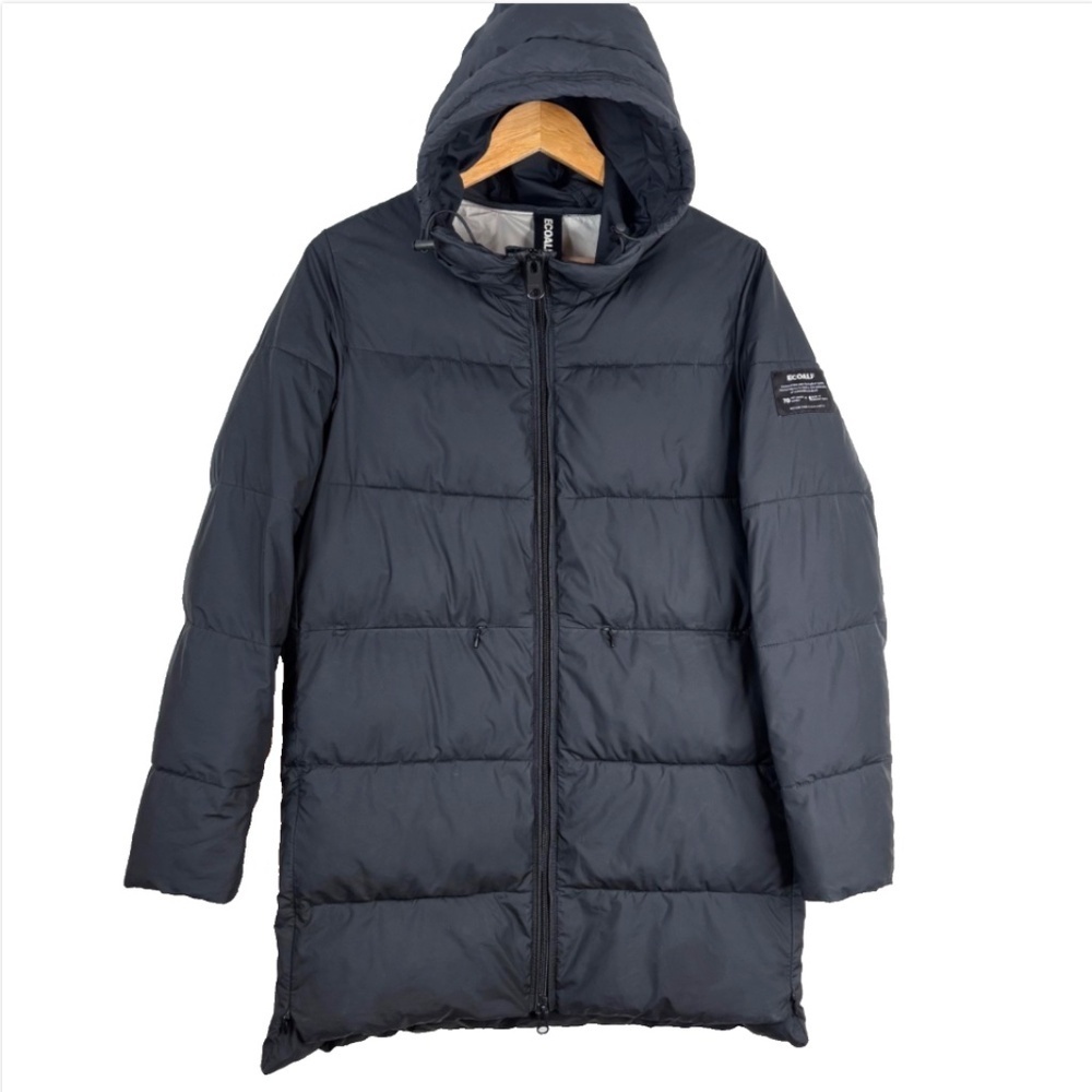 ECOALF Black Marangu Coat XS Puffer Hood Full Zip Parka Ultralight Sustainable